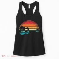 Retro Acoustic Guitar Lake Sunset Guitarist Music Lover Rock Women's Tank Top thumb 0
