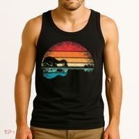 Retro Acoustic Guitar Lake Sunset Guitarist Music Lover Rock Tank Top thumb 3