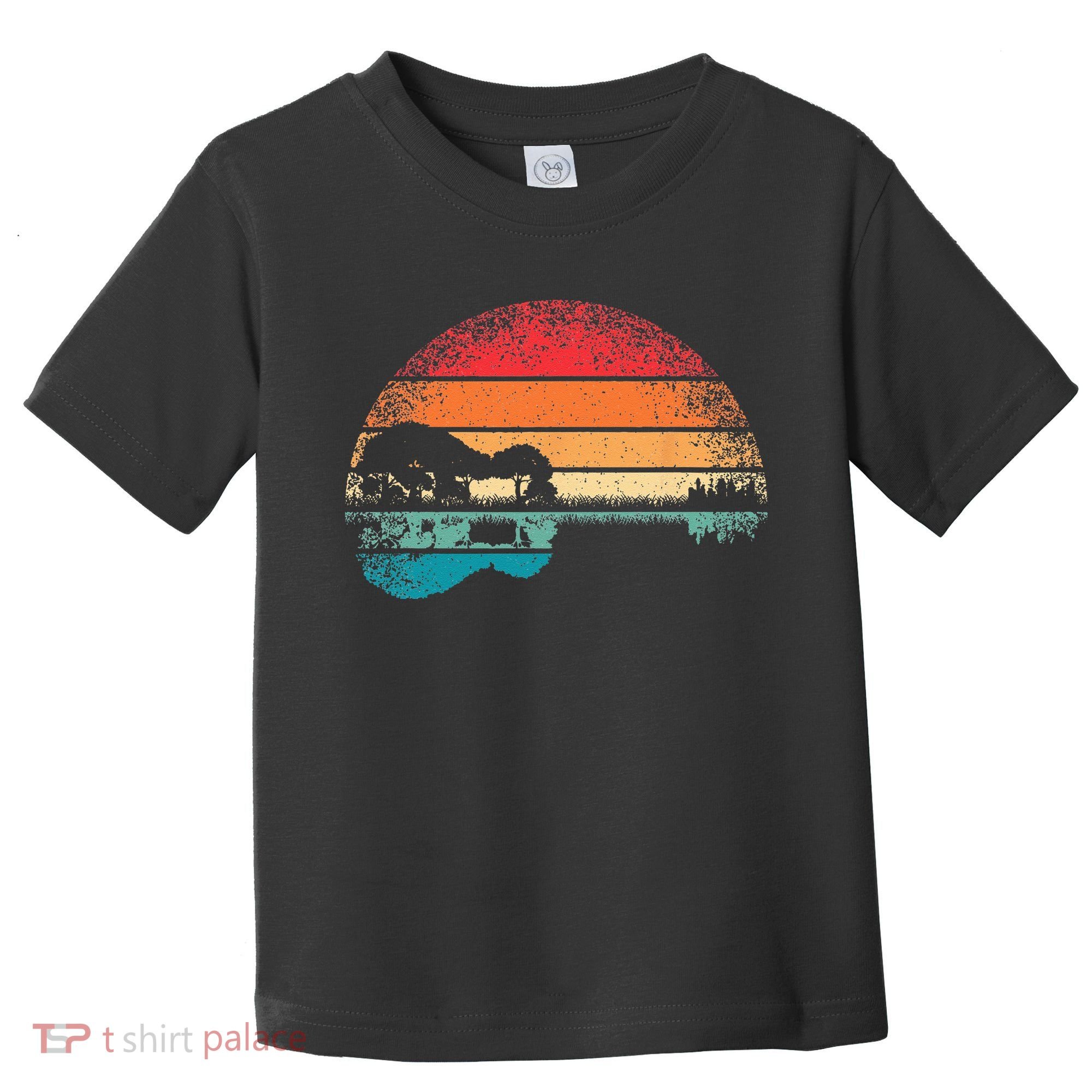 Retro Acoustic Guitar Lake Sunset Guitarist Music Lover Rock Toddler T-Shirt
