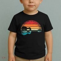 Retro Acoustic Guitar Lake Sunset Guitarist Music Lover Rock Toddler T-Shirt thumb 2