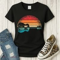 Retro Acoustic Guitar Lake Sunset Guitarist Music Lover Rock Women's T-Shirt thumb 3