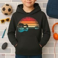 Retro Acoustic Guitar Lake Sunset Guitarist Music Lover Rock Kids Hoodie thumb 2
