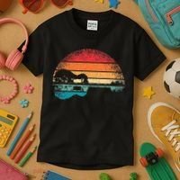 Retro Acoustic Guitar Lake Sunset Guitarist Music Lover Rock Kids T-Shirt thumb 3