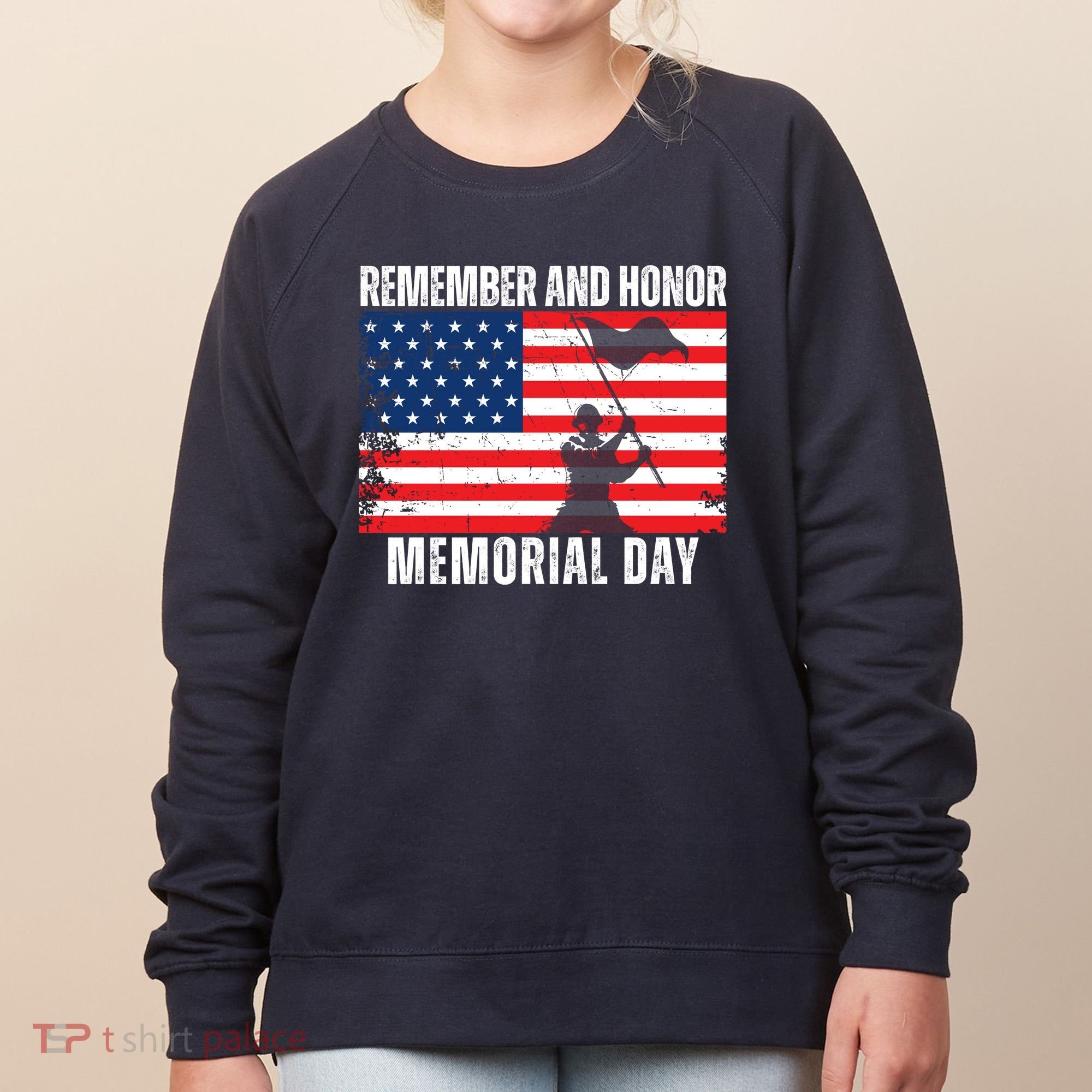 Remember And Honor Memorial Day Usa Flag Women's Sweatshirt
