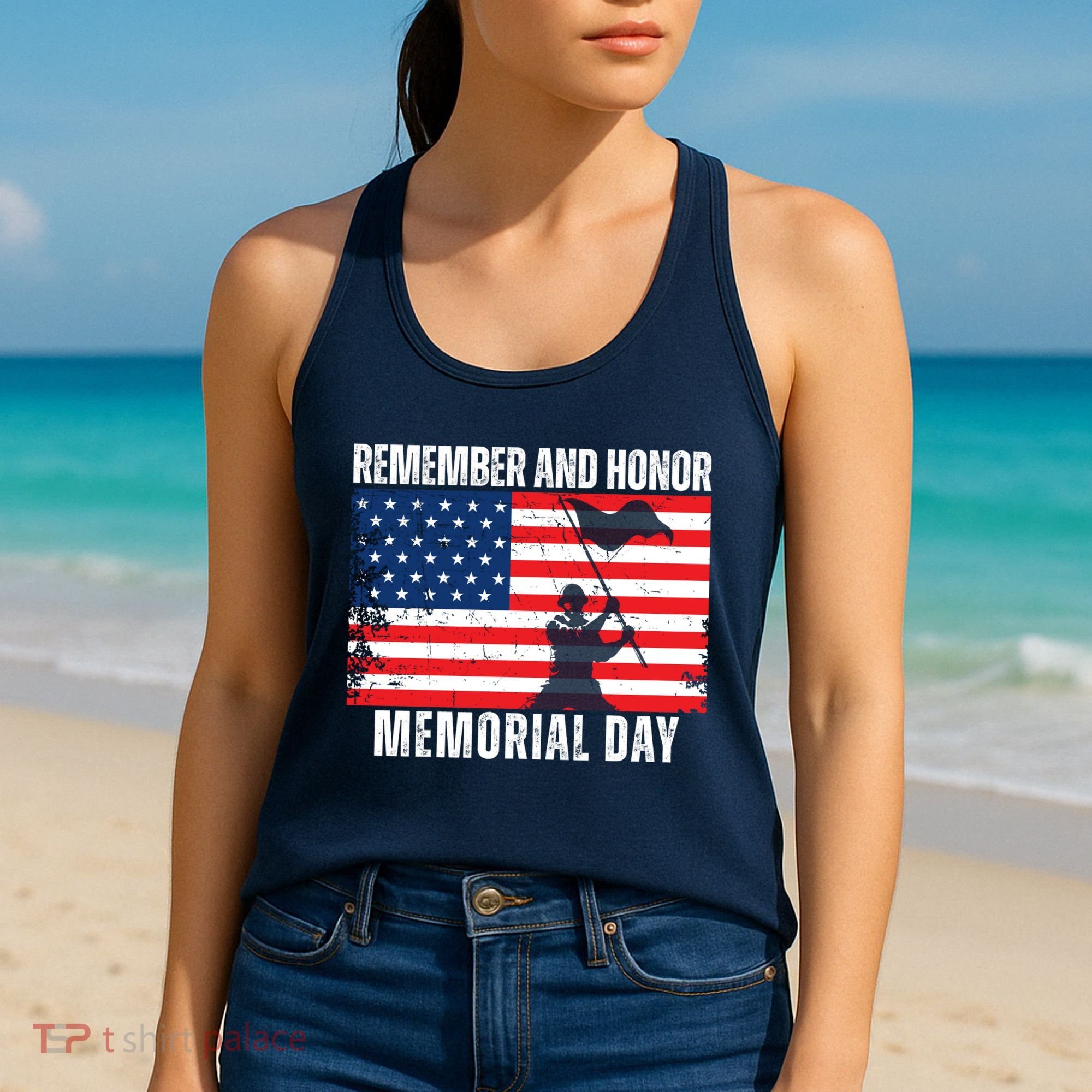 Remember And Honor Memorial Day Usa Flag Women's Tank Top