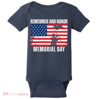 Remember And Honor Memorial Day Usa Flag Baby Bodysuit