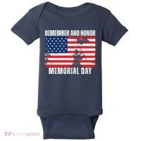 Remember And Honor Memorial Day Usa Flag Baby Bodysuit thumb 0