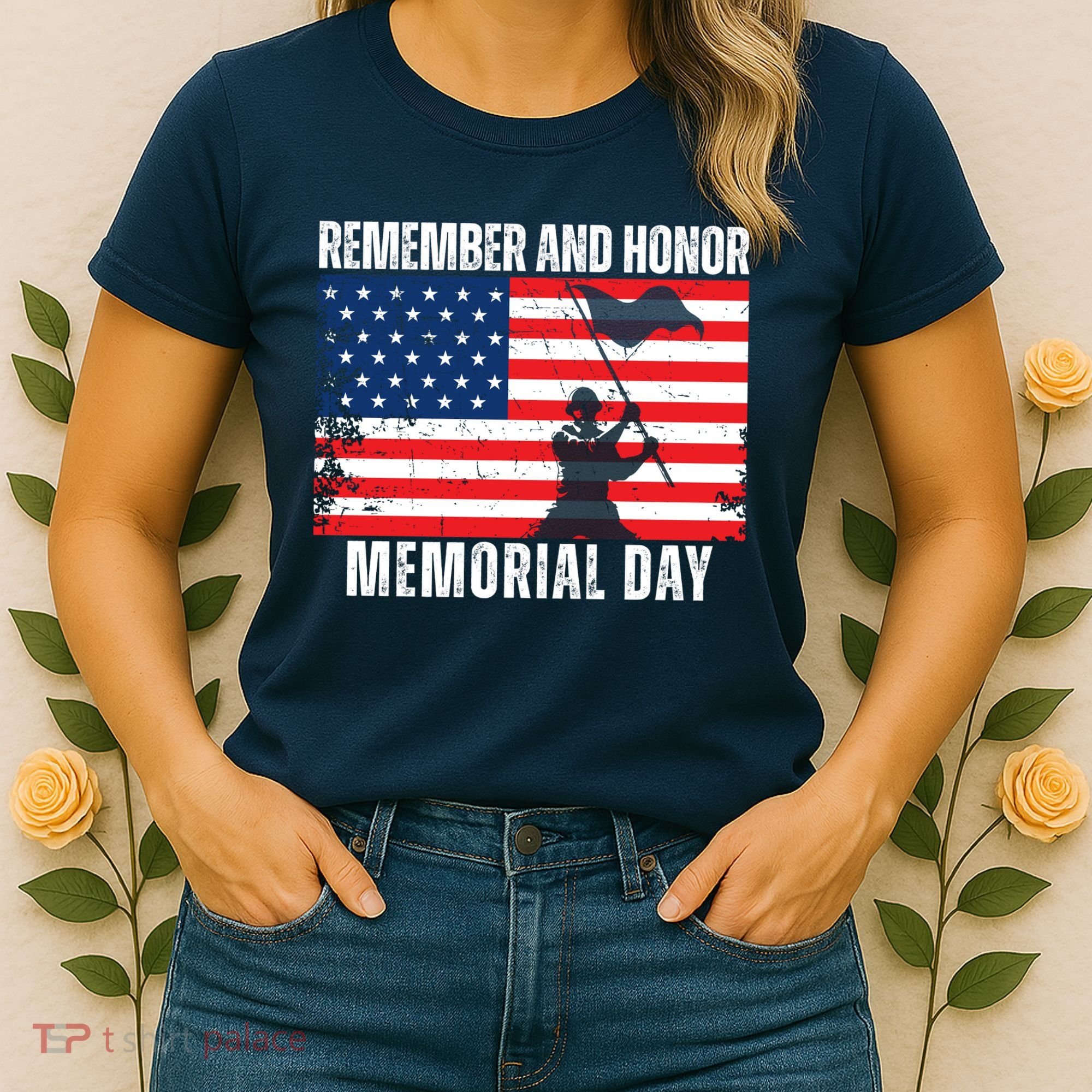 Remember And Honor Memorial Day Usa Flag Women's T-Shirt