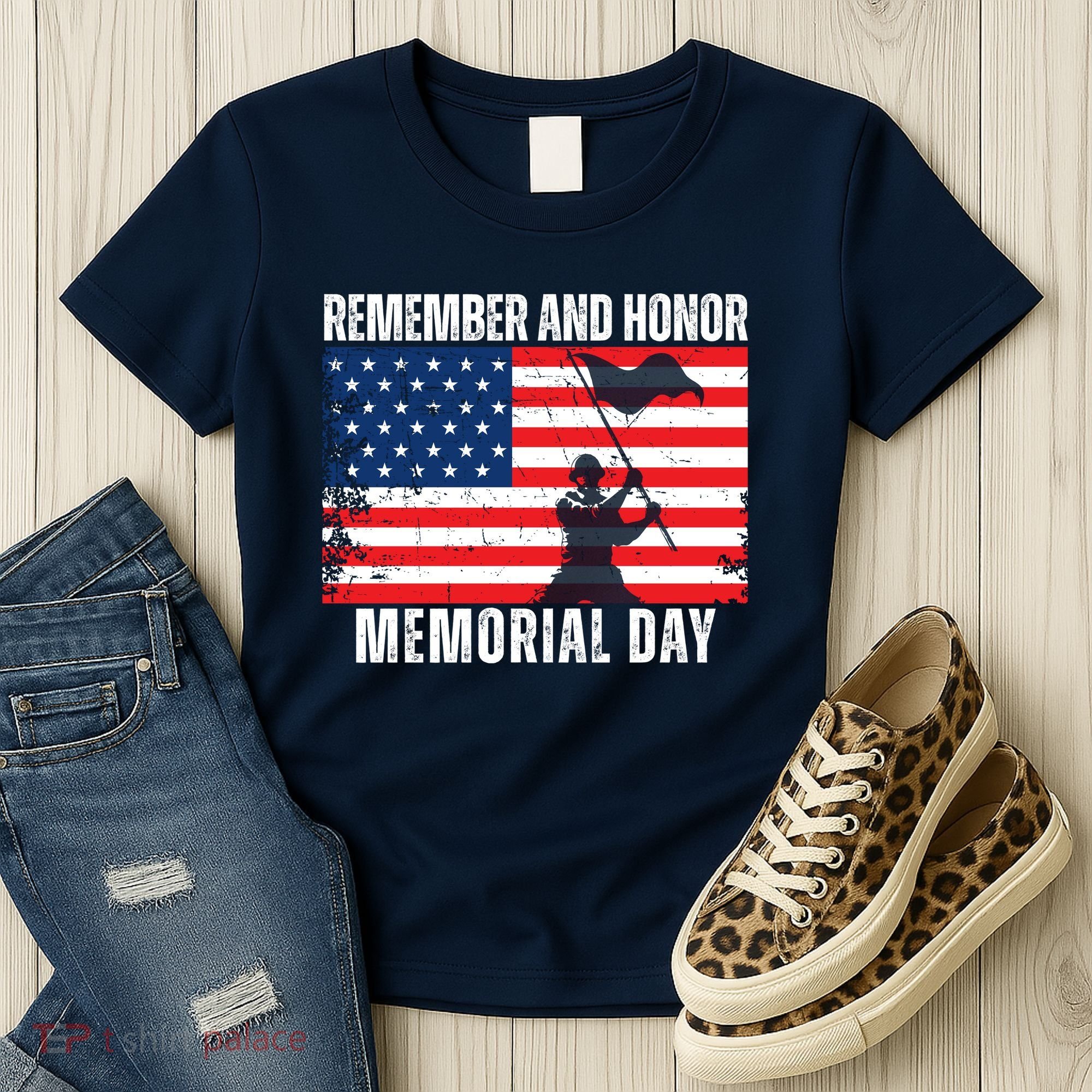 Remember And Honor Memorial Day Usa Flag Women's T-Shirt