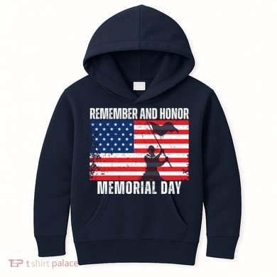 Remember And Honor Memorial Day Usa Flag Kids Hoodie