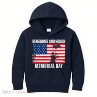 Remember And Honor Memorial Day Usa Flag Kids Hoodie thumb 0