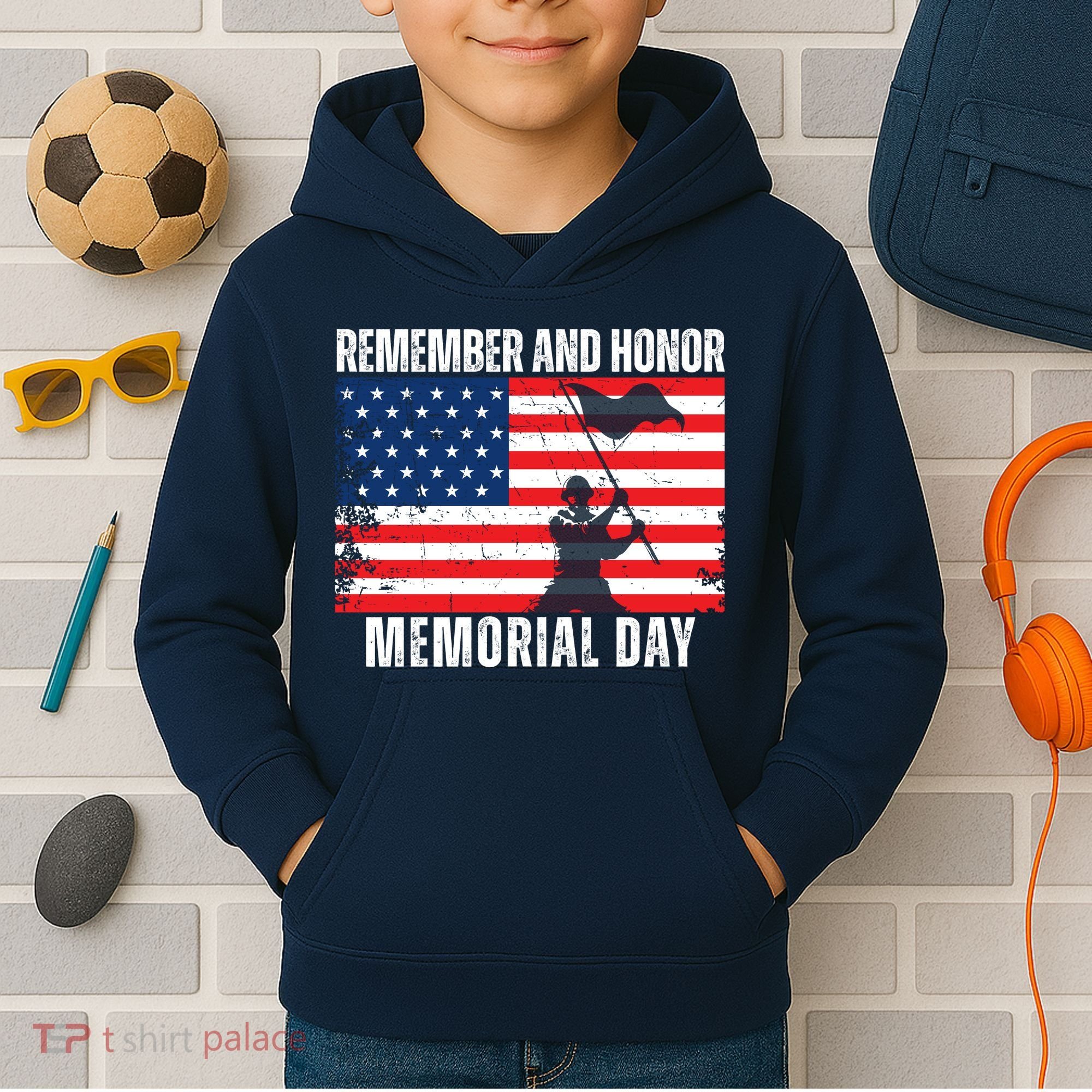 Remember And Honor Memorial Day Usa Flag Kids Hoodie