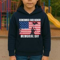 Remember And Honor Memorial Day Usa Flag Kids Hoodie thumb 3