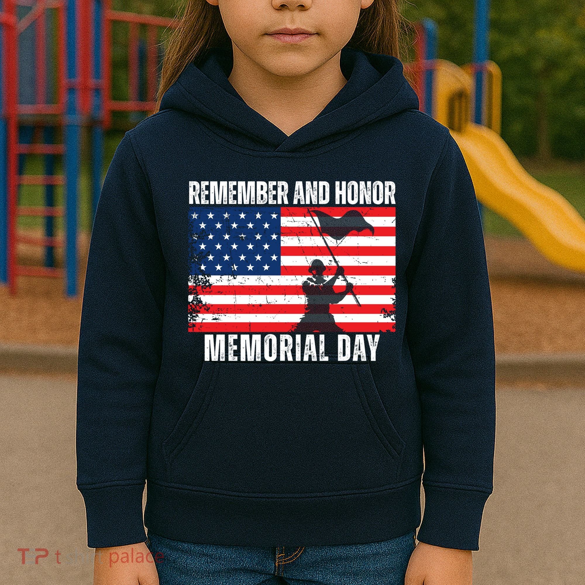Remember And Honor Memorial Day Usa Flag Kids Hoodie
