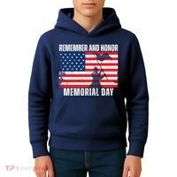 Remember And Honor Memorial Day Usa Flag Kids Hoodie thumb 4