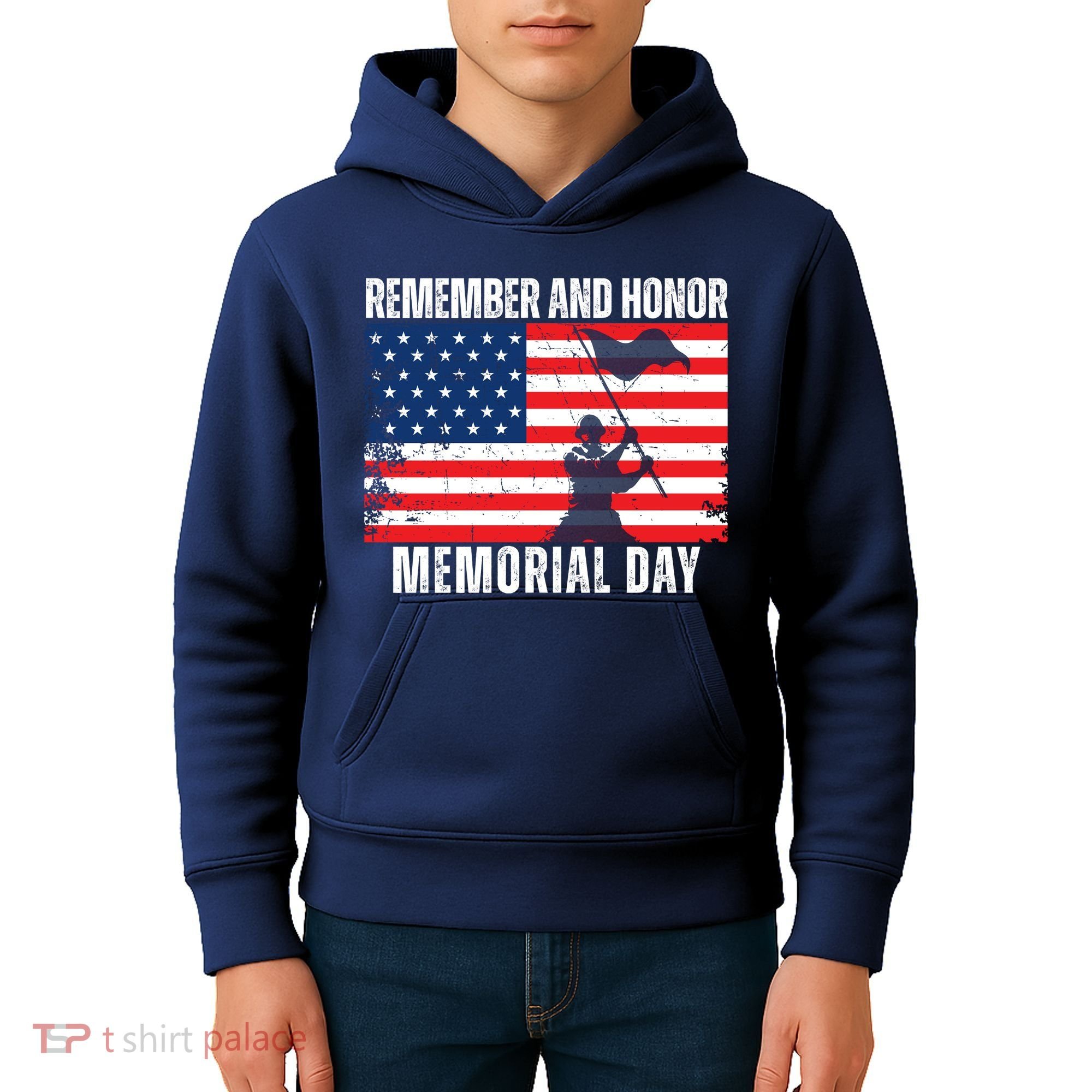 Remember And Honor Memorial Day Usa Flag Kids Hoodie