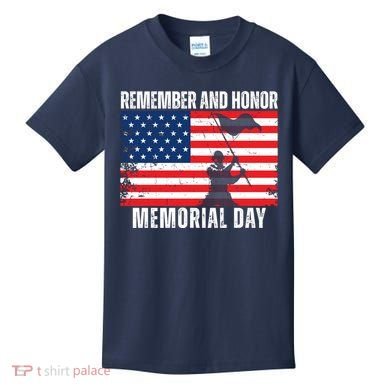 Remember And Honor Memorial Day Usa Flag Kids T-Shirt