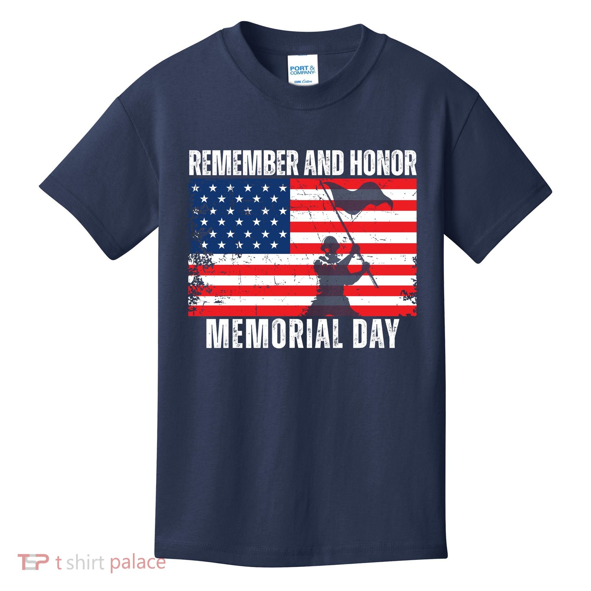 Remember And Honor Memorial Day Usa Flag Kids T-Shirt