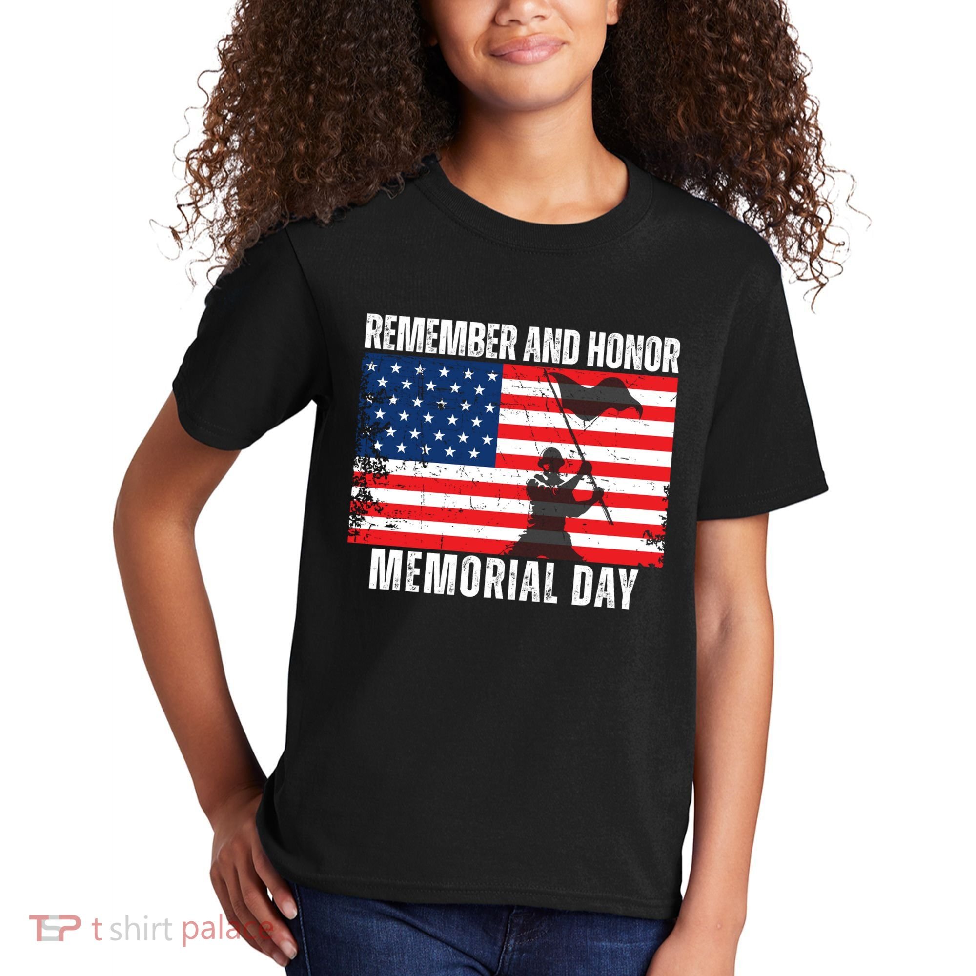 Remember And Honor Memorial Day Usa Flag Kids T-Shirt