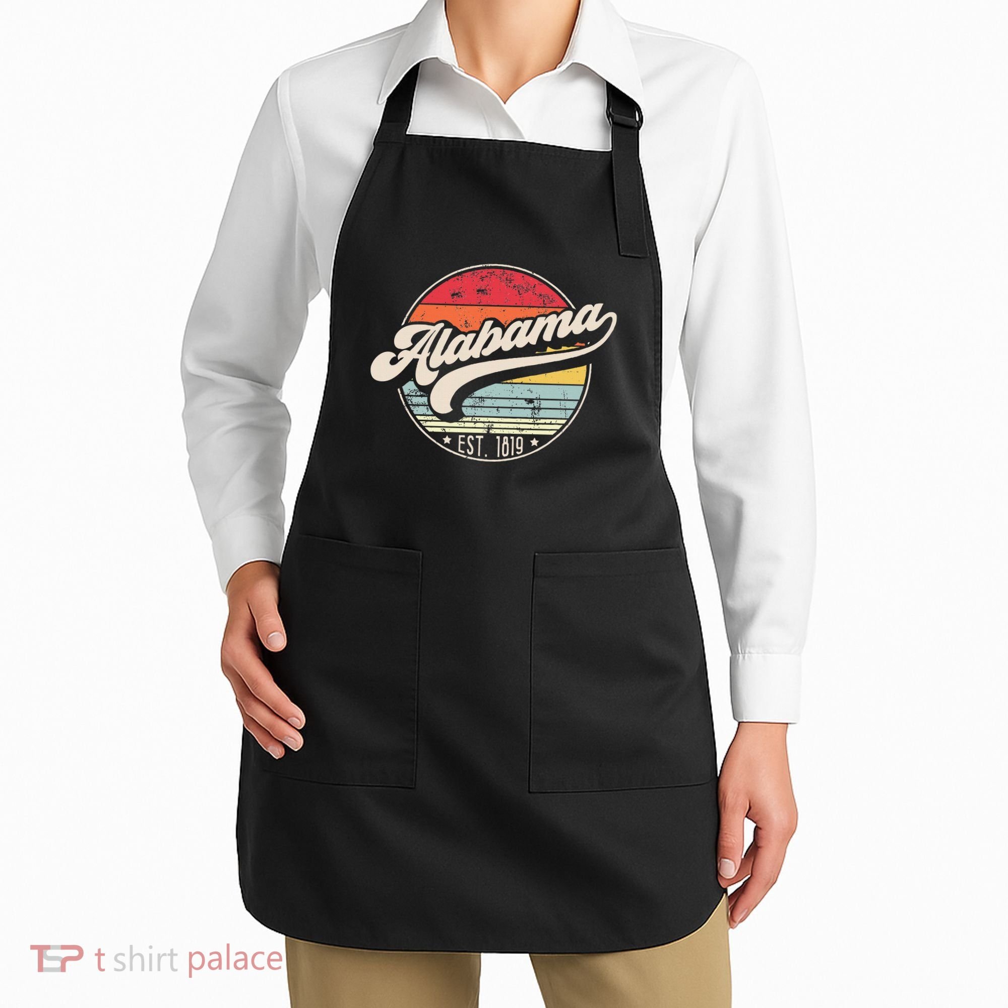 Retro Alabama Home State Al Cool 70s Style Sunset Apron
