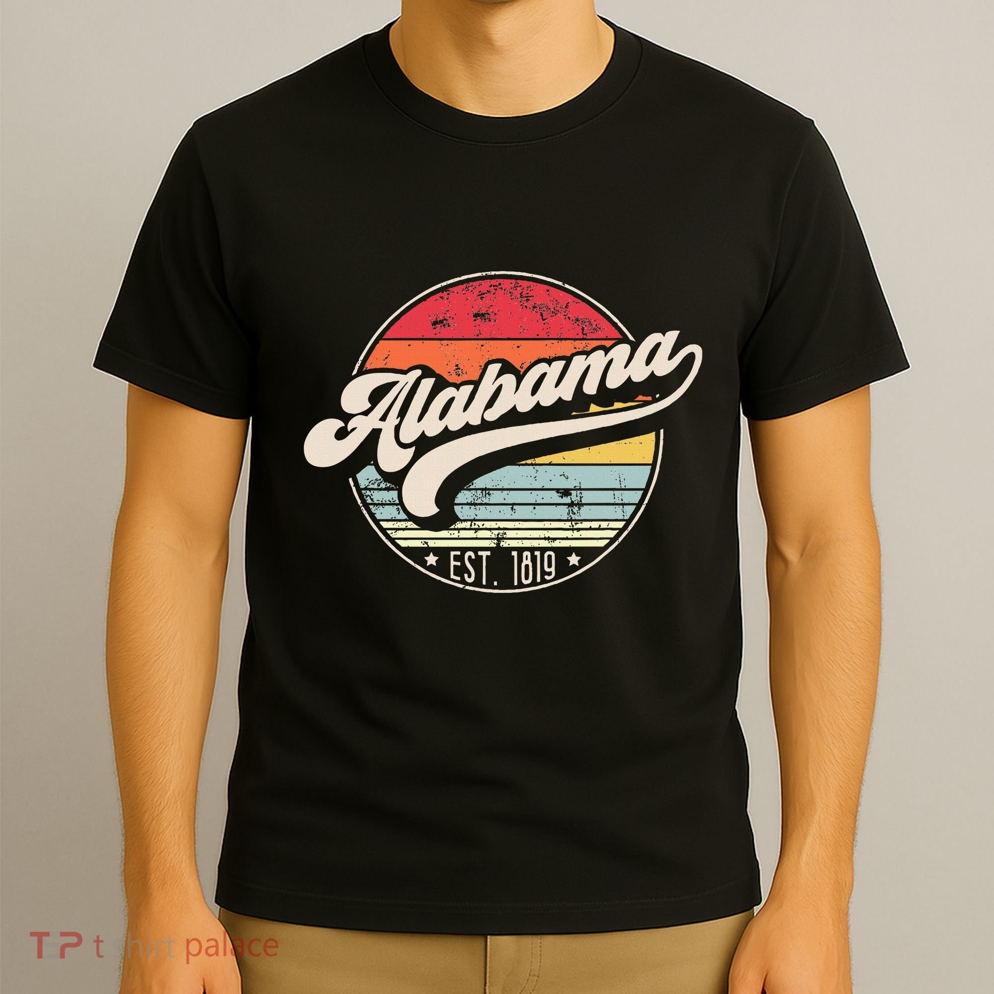 Retro Alabama Home State Al Cool 70s Style Sunset T-Shirt