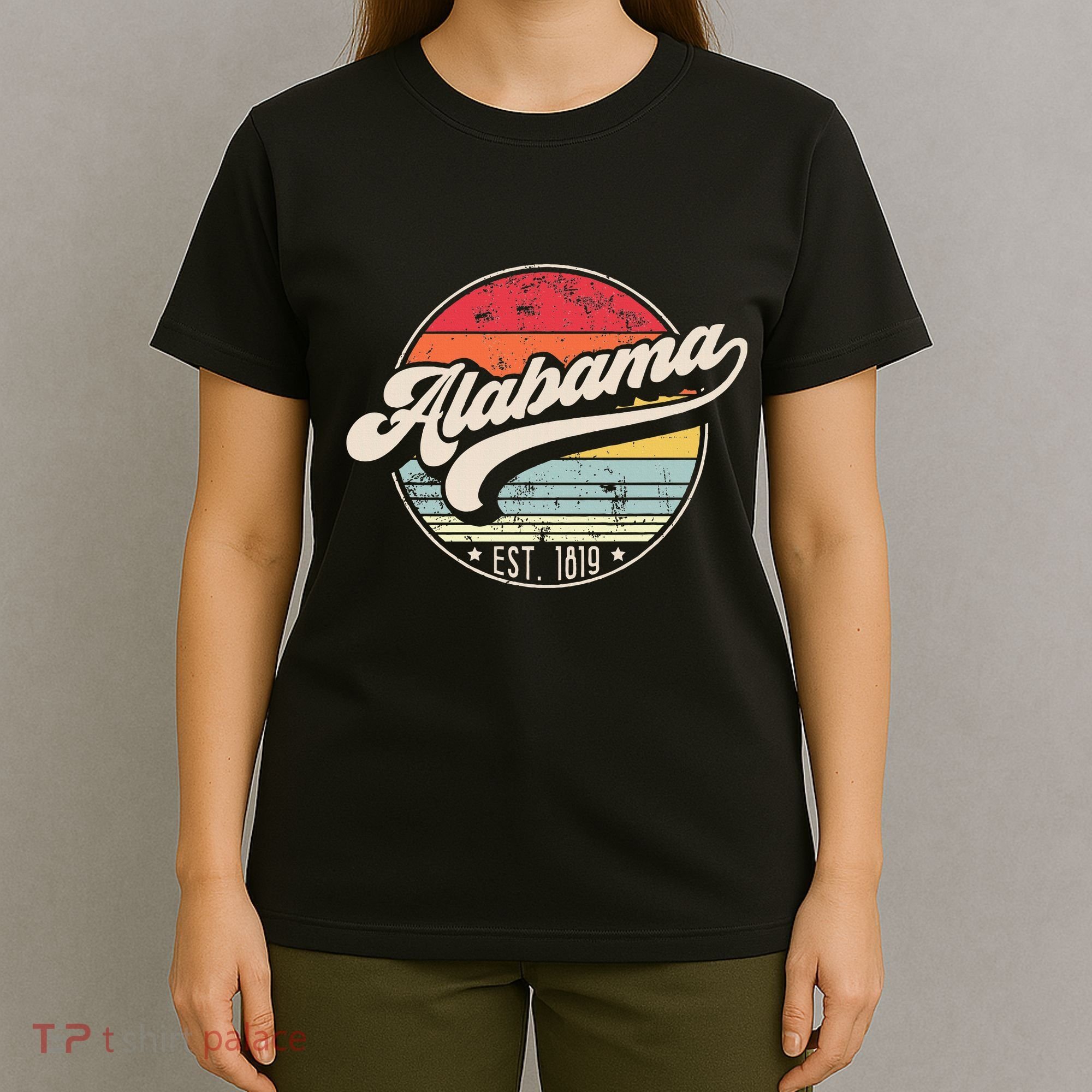 Retro Alabama Home State Al Cool 70s Style Sunset T-Shirt