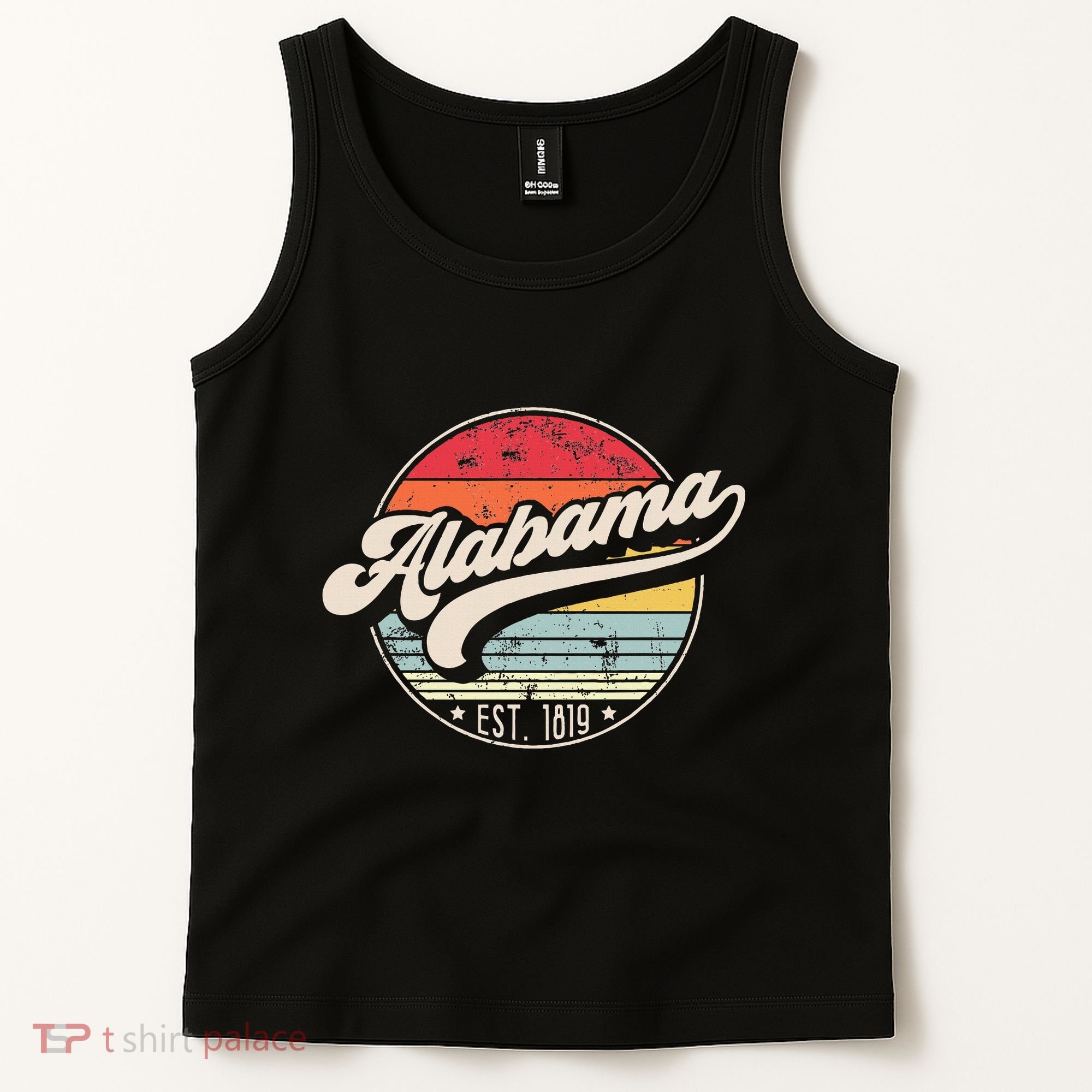 Retro Alabama Home State Al Cool 70s Style Sunset Tank Top
