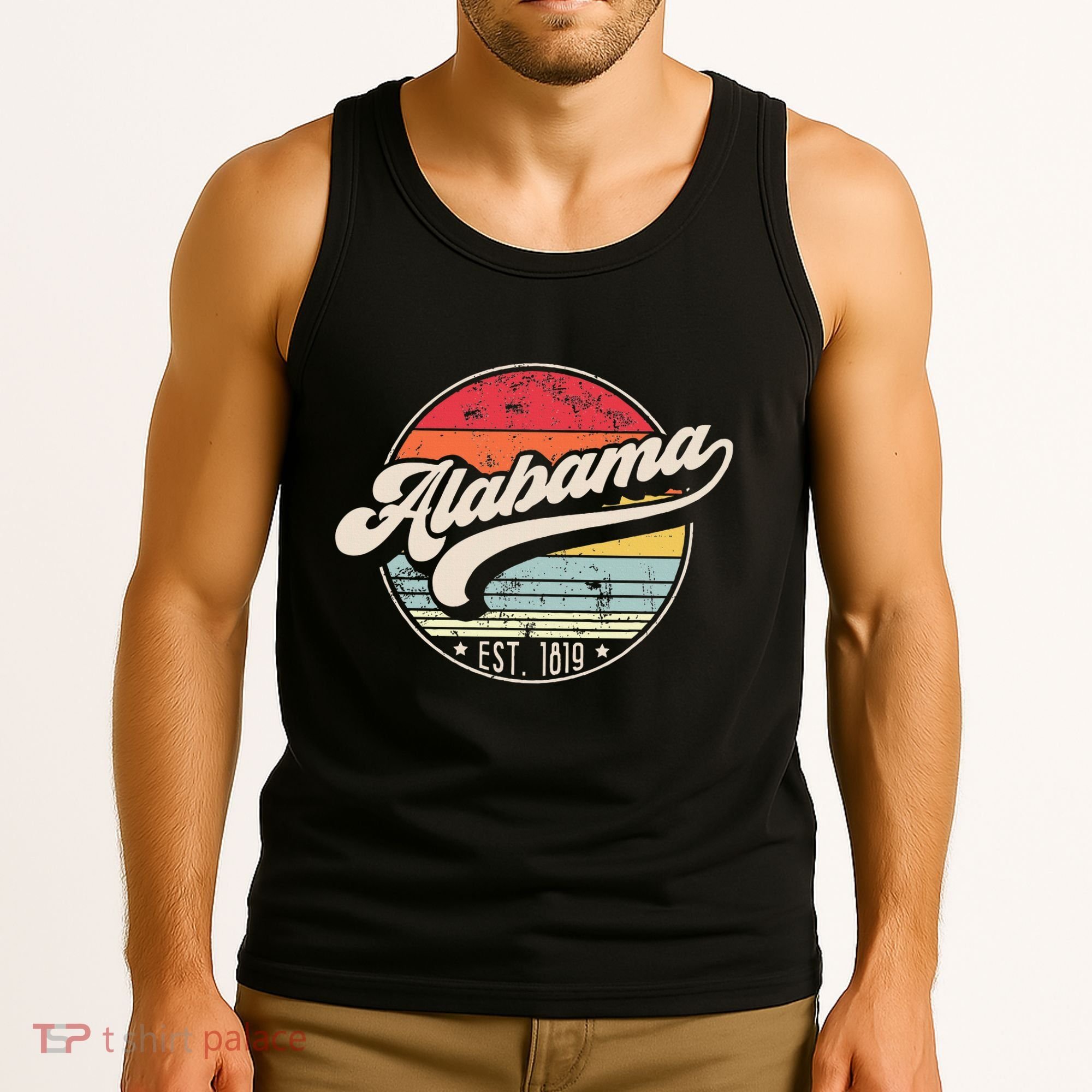 Retro Alabama Home State Al Cool 70s Style Sunset Tank Top