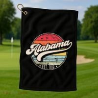 Retro Alabama Home State Al Cool 70s Style Sunset Golf Towel thumb 1