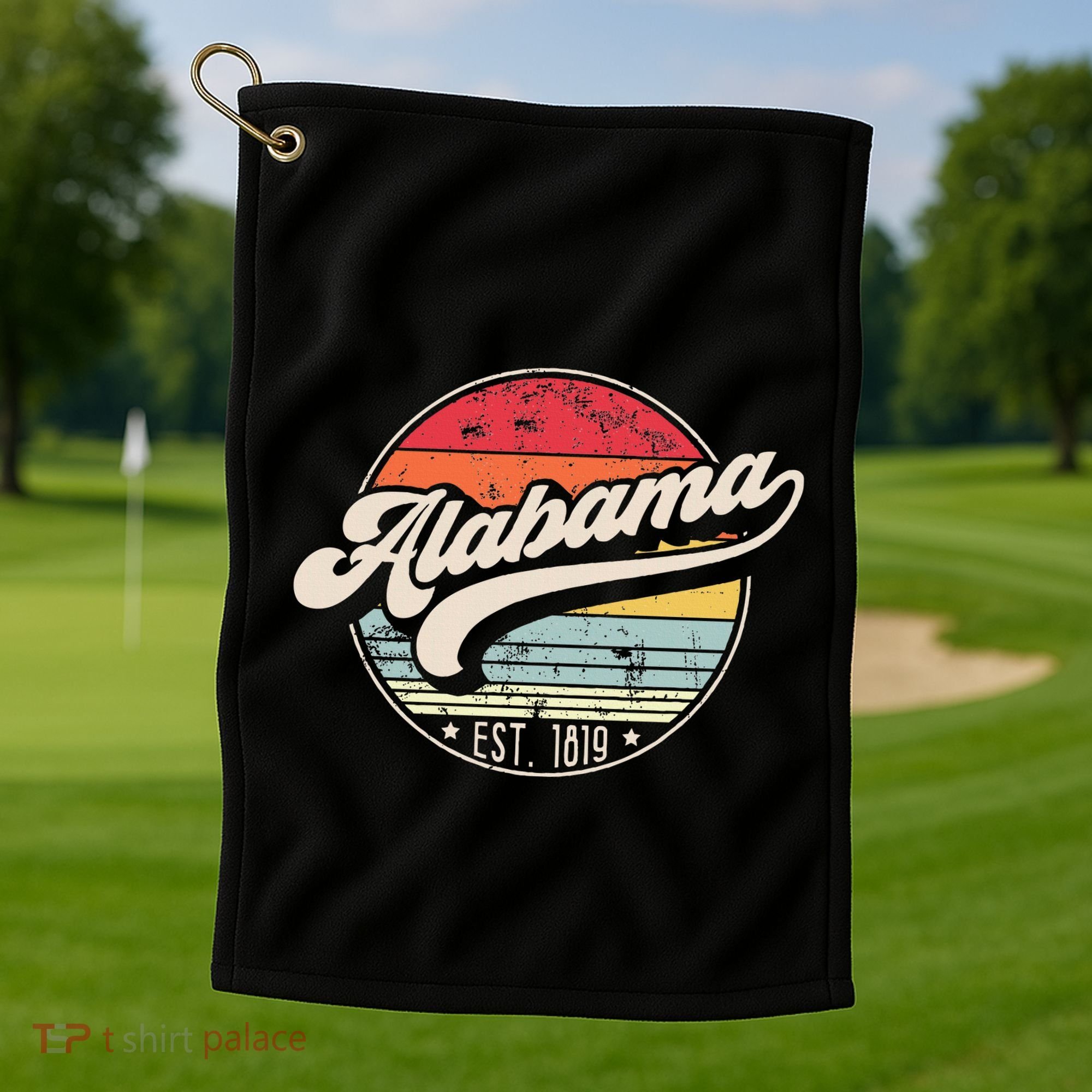 Retro Alabama Home State Al Cool 70s Style Sunset Golf Towel