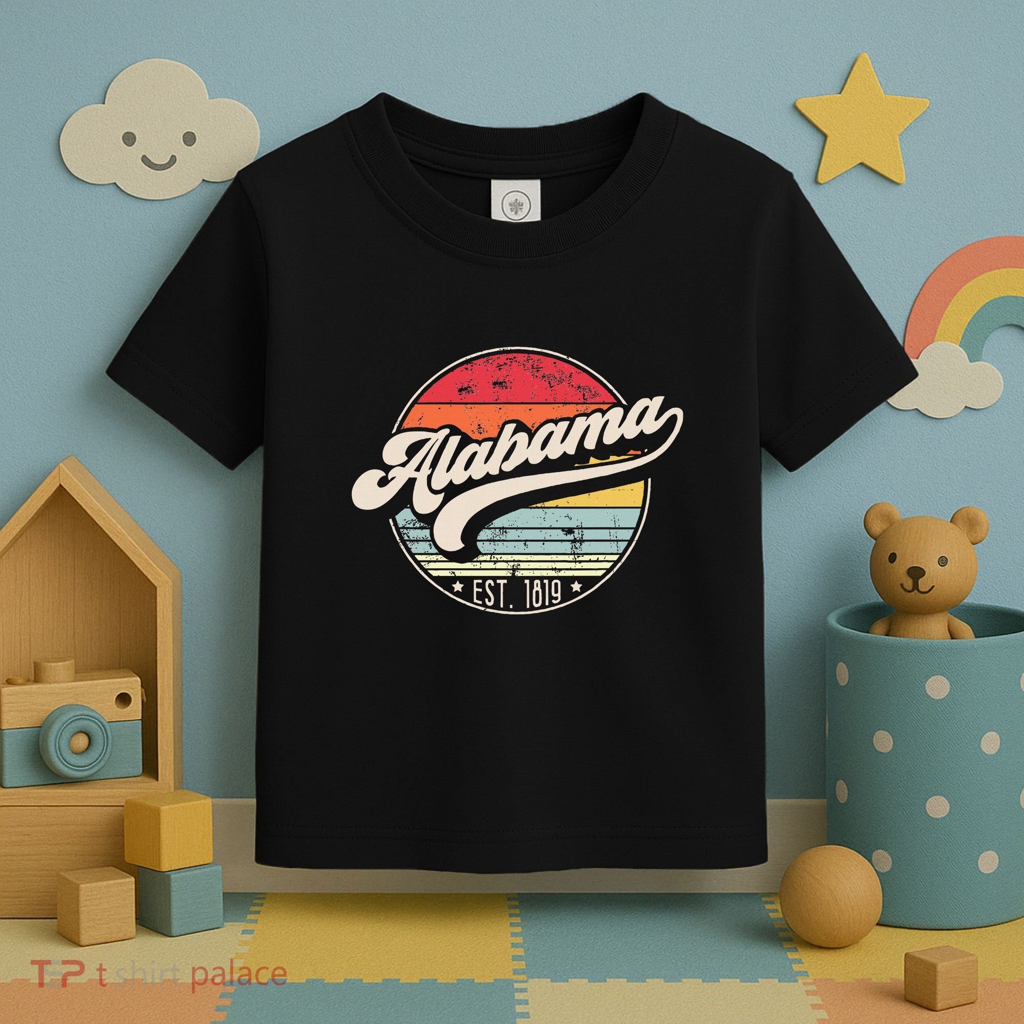 Retro Alabama Home State Al Cool 70s Style Sunset Toddler T-Shirt
