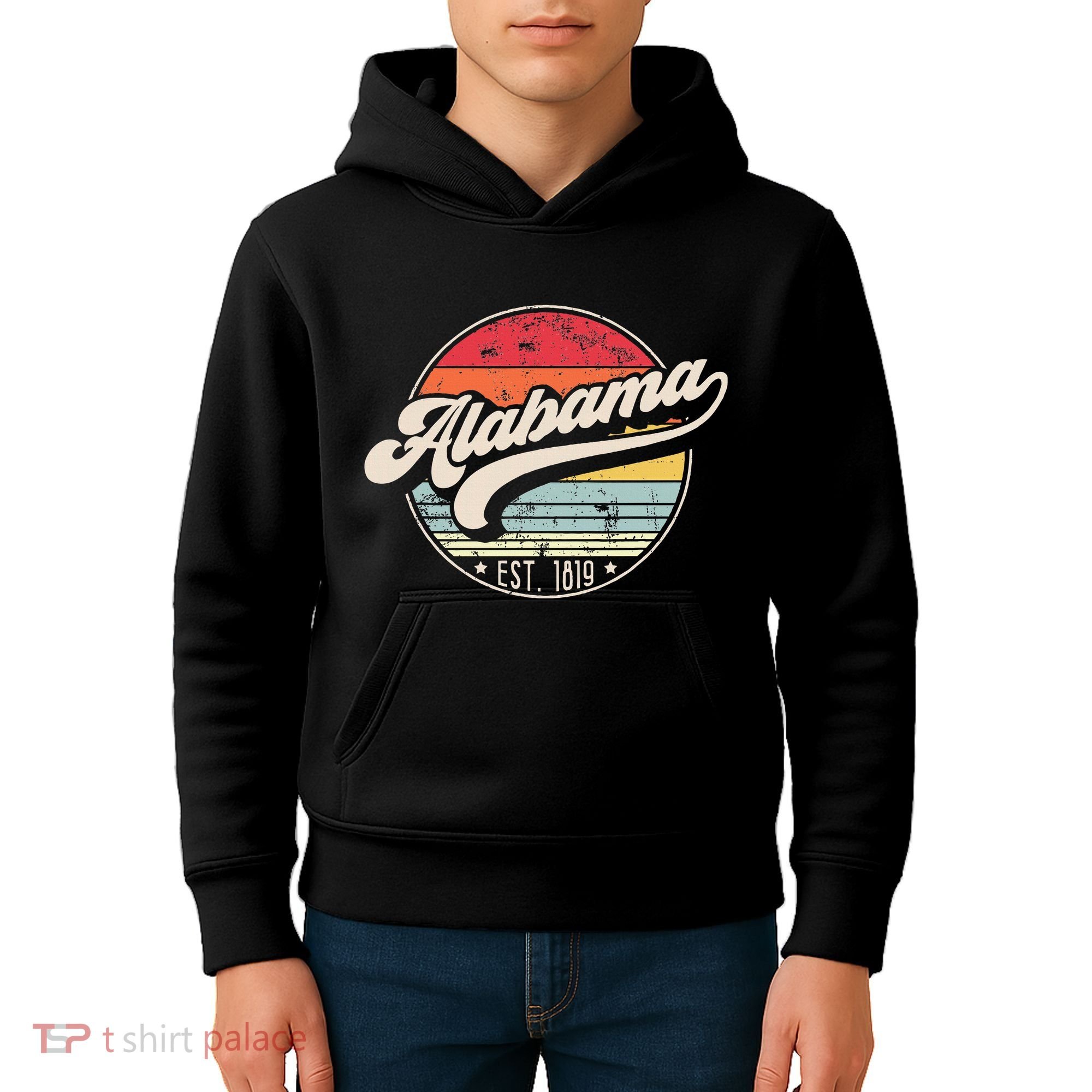 Retro Alabama Home State Al Cool 70s Style Sunset Kids Hoodie