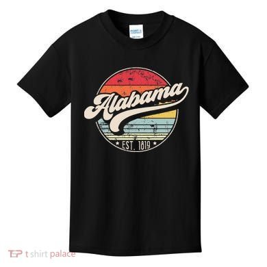 Retro Alabama Home State Al Cool 70s Style Sunset Kids T-Shirt