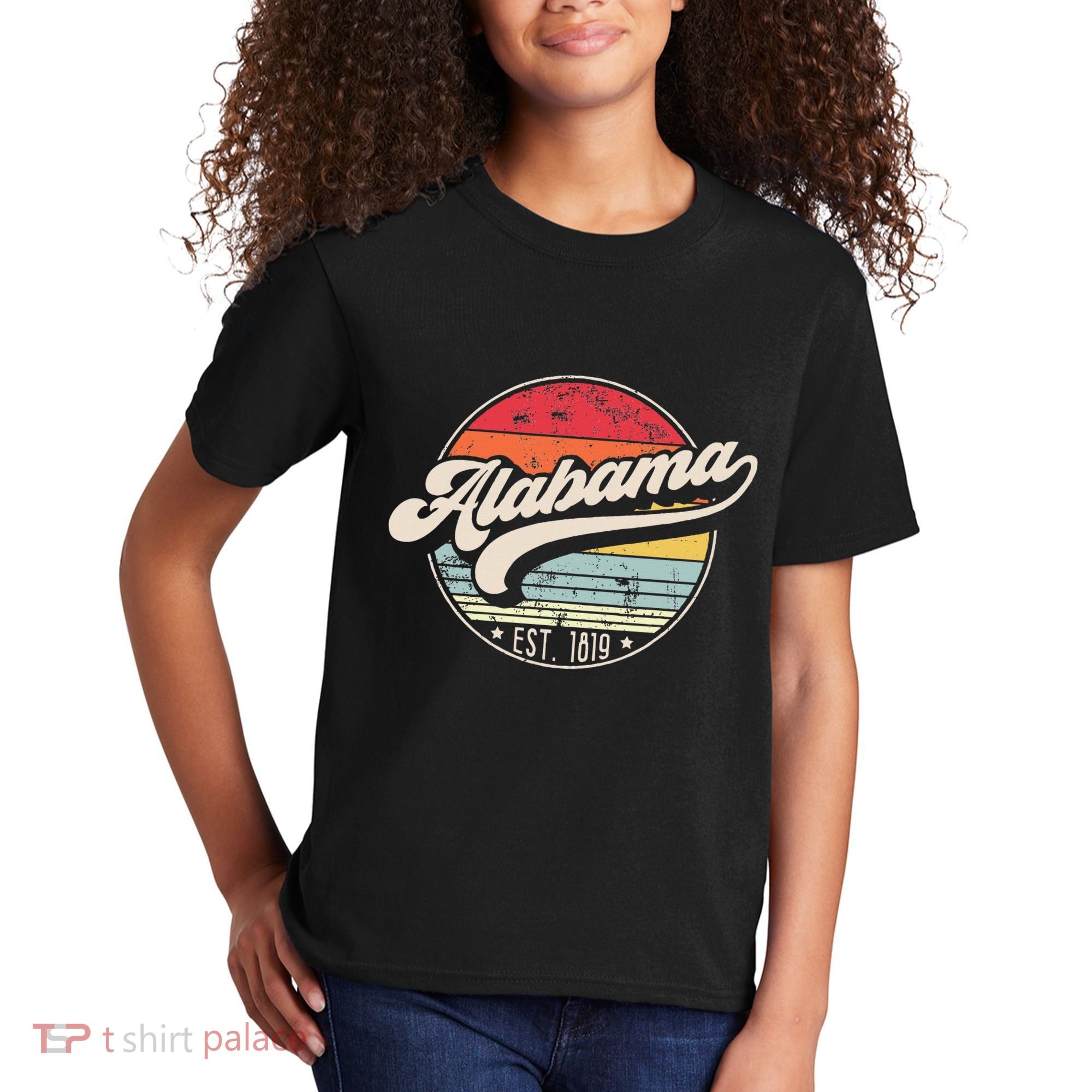 Retro Alabama Home State Al Cool 70s Style Sunset Kids T-Shirt