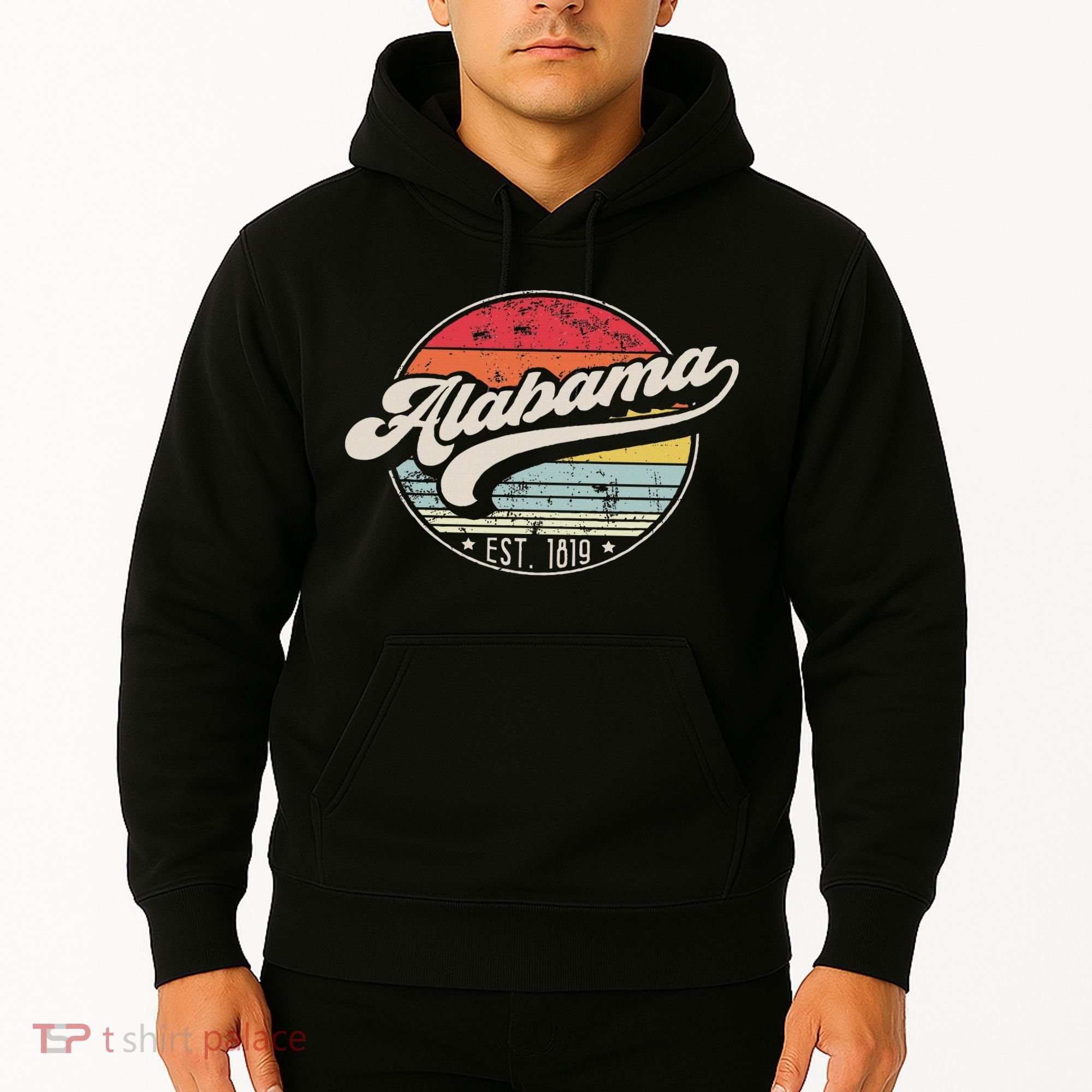 Retro Alabama Home State Al Cool 70s Style Sunset Hoodie
