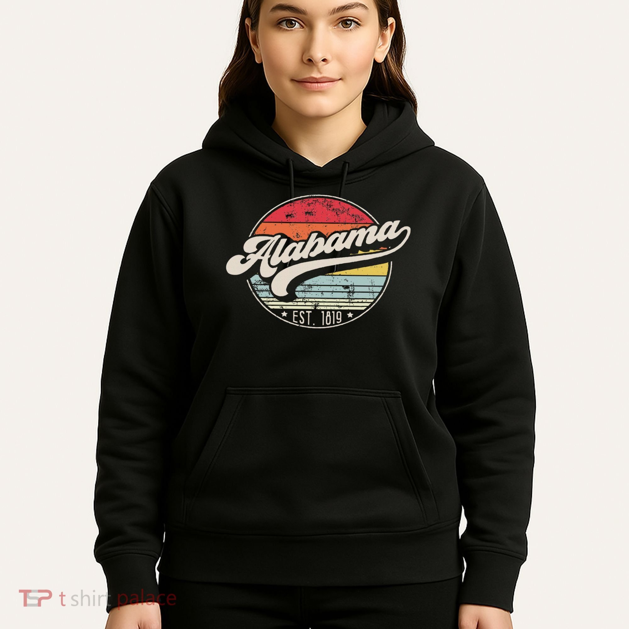 Retro Alabama Home State Al Cool 70s Style Sunset Hoodie