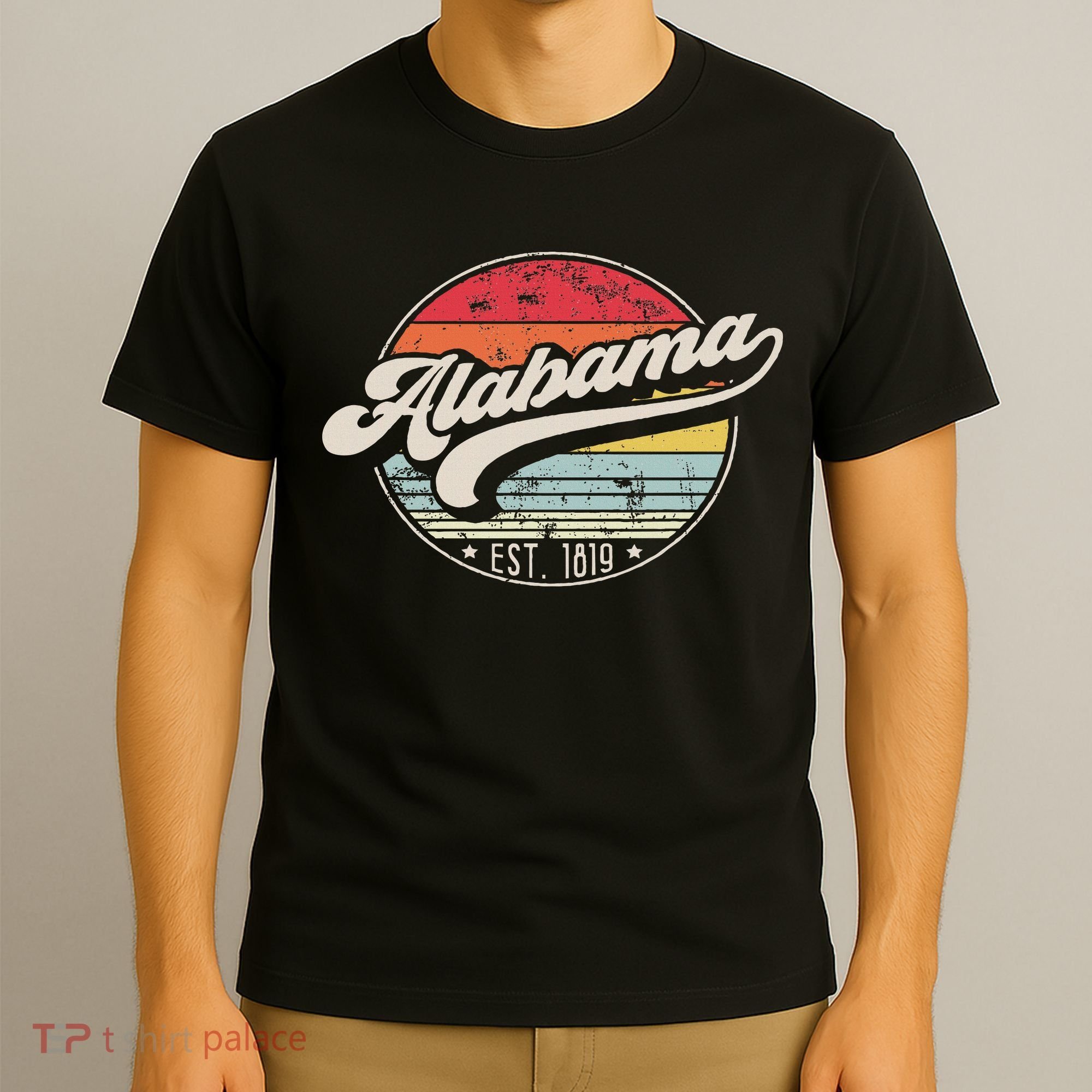 Retro Alabama Home State Al Cool 70s Style Sunset T-Shirt