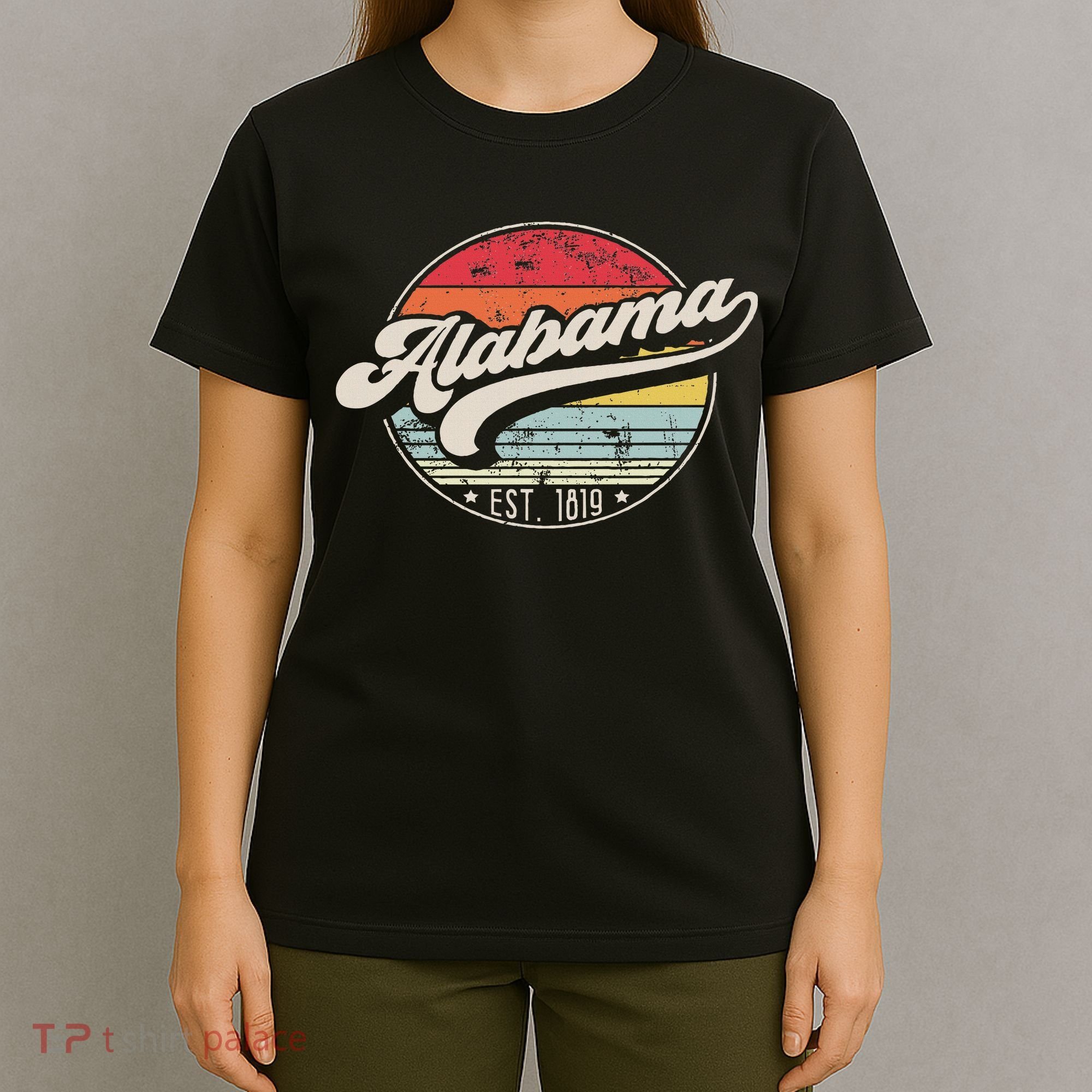 Retro Alabama Home State Al Cool 70s Style Sunset T-Shirt
