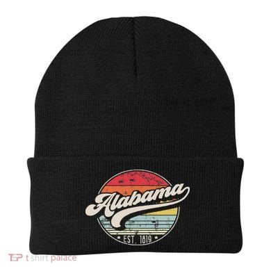Retro Alabama Home State Al Cool 70s Style Sunset Beanie