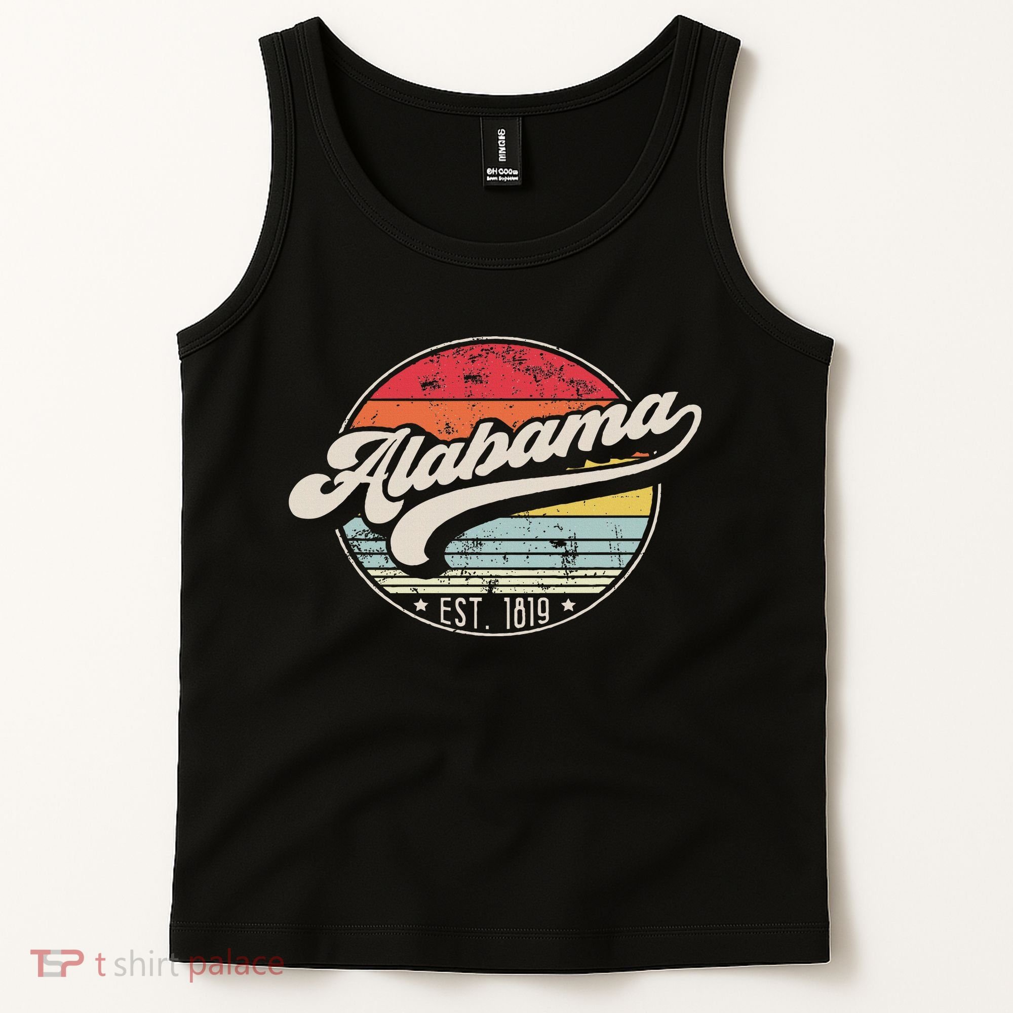 Retro Alabama Home State Al Cool 70s Style Sunset Tank Top