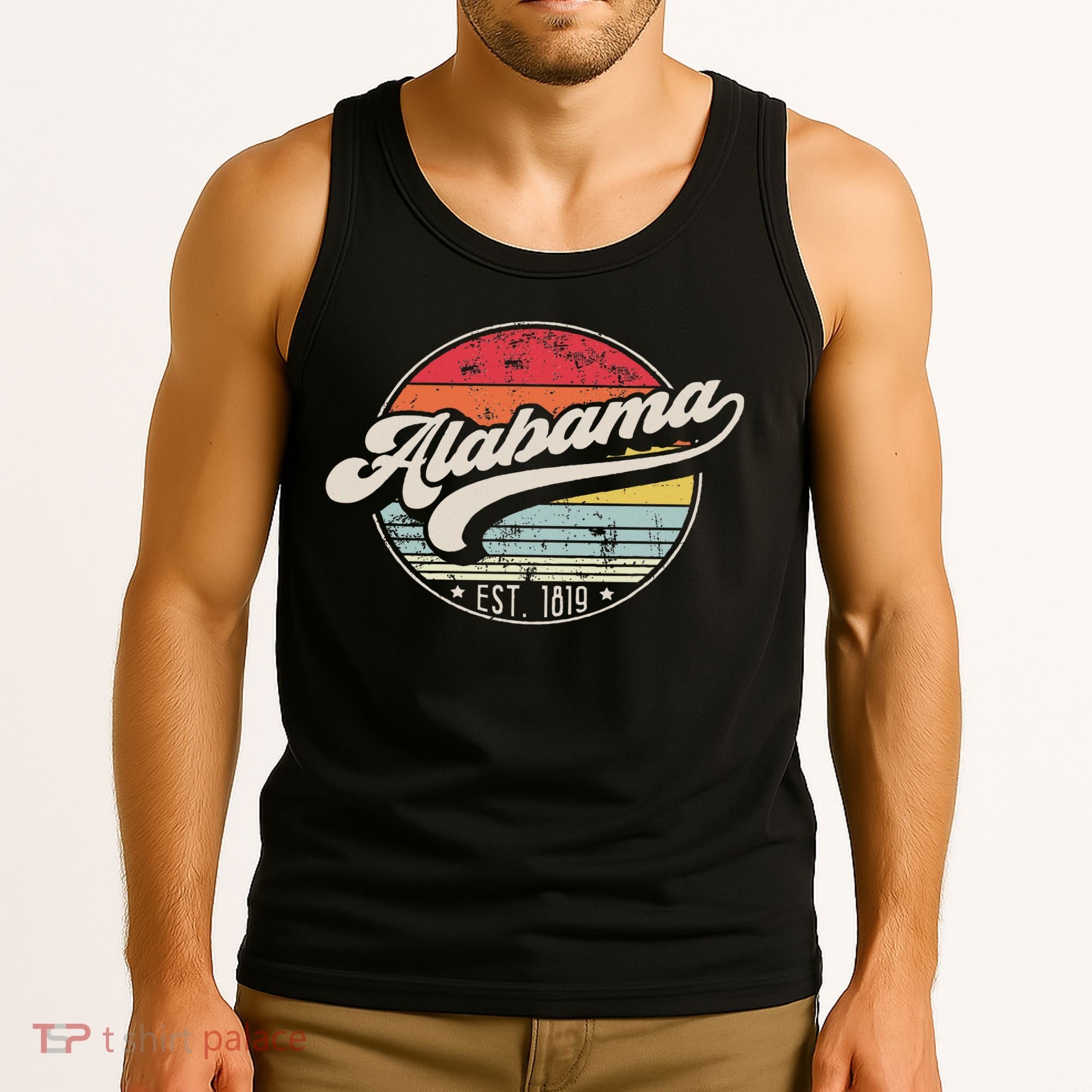 Retro Alabama Home State Al Cool 70s Style Sunset Tank Top