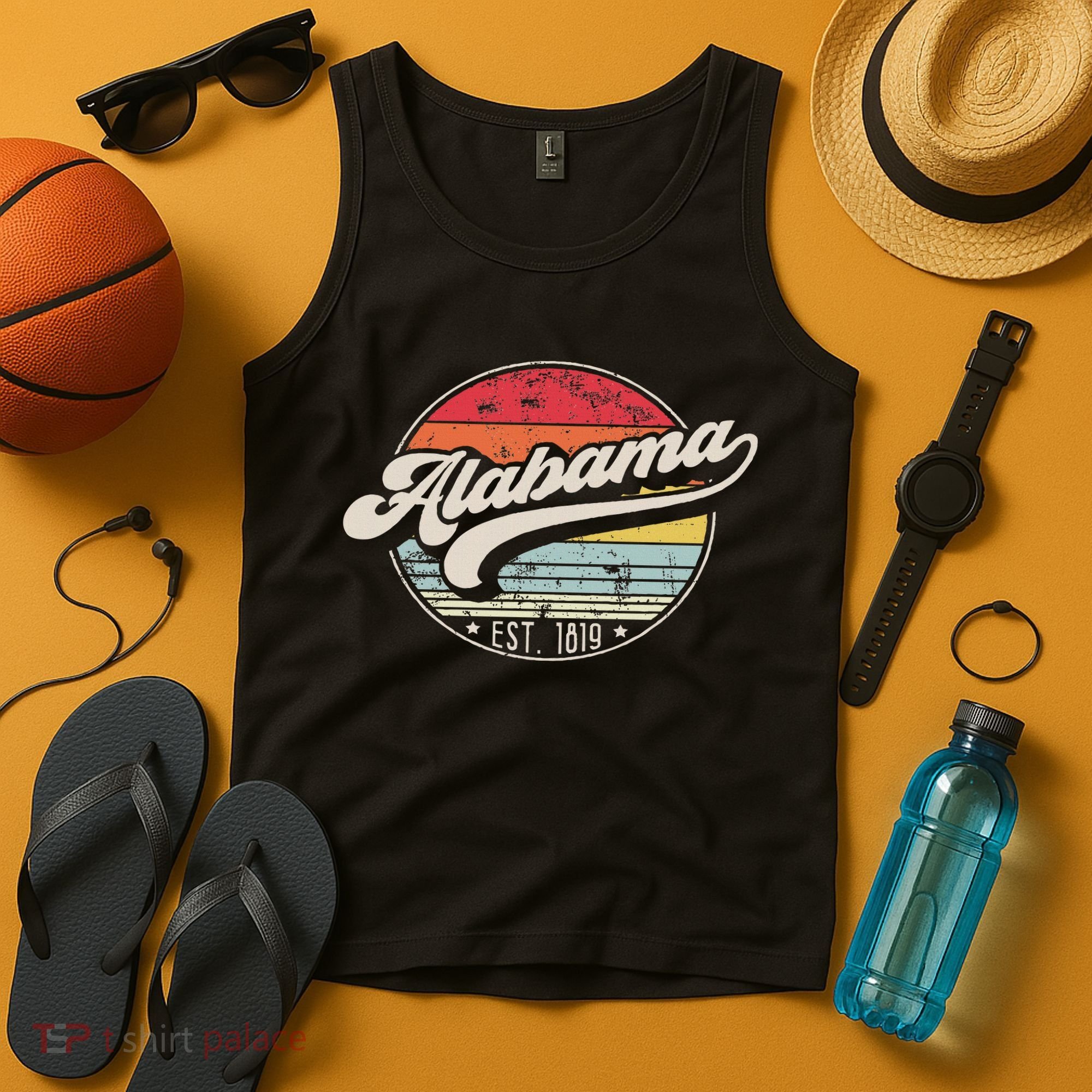 Retro Alabama Home State Al Cool 70s Style Sunset Tank Top