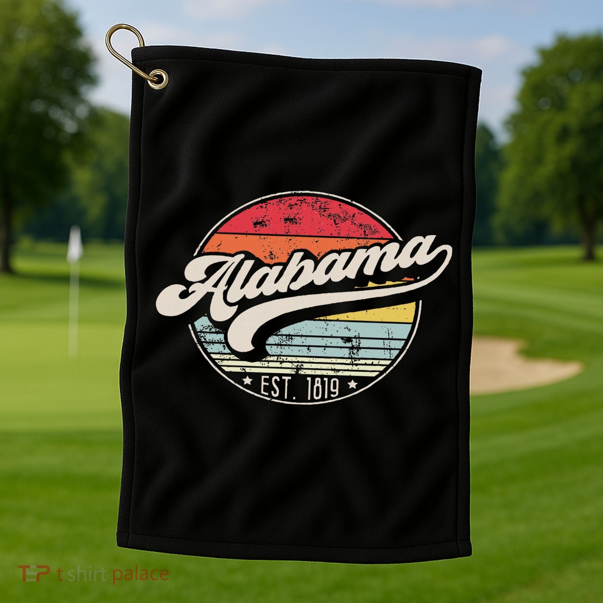 Retro Alabama Home State Al Cool 70s Style Sunset Golf Towel