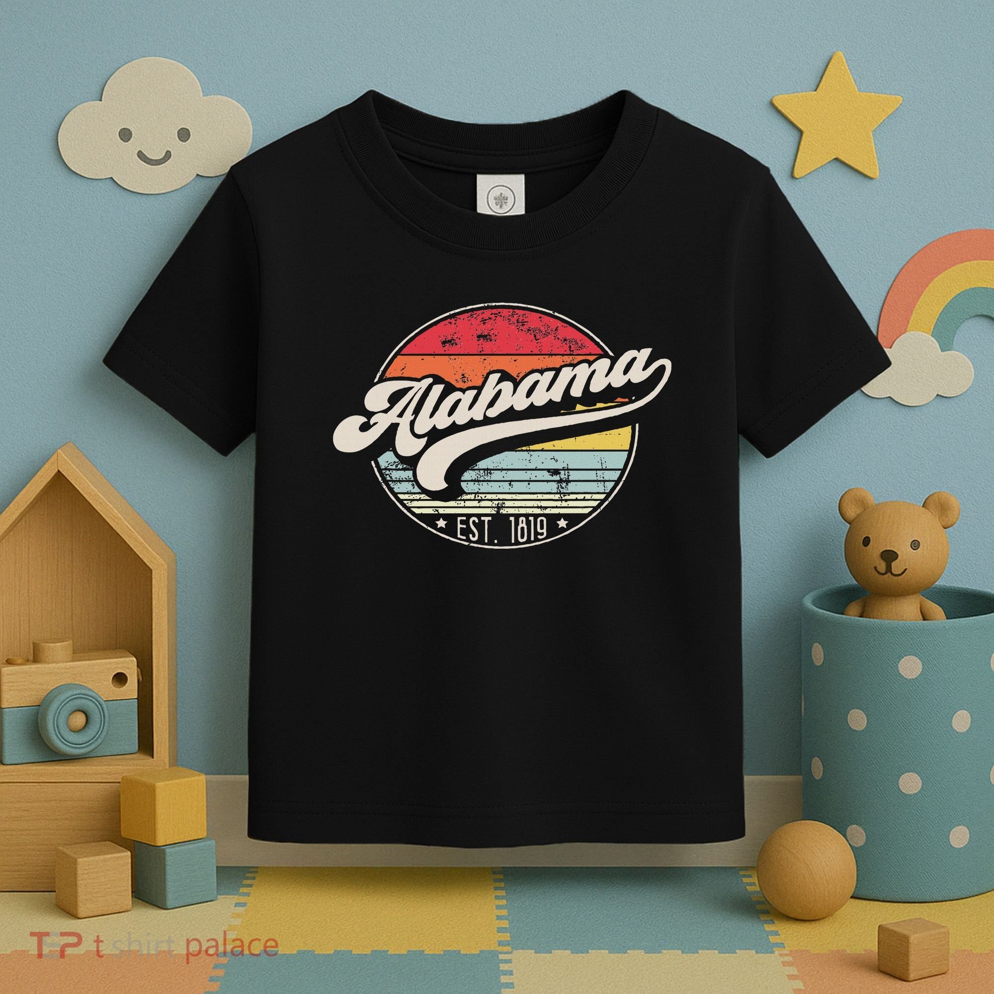 Retro Alabama Home State Al Cool 70s Style Sunset Toddler T-Shirt
