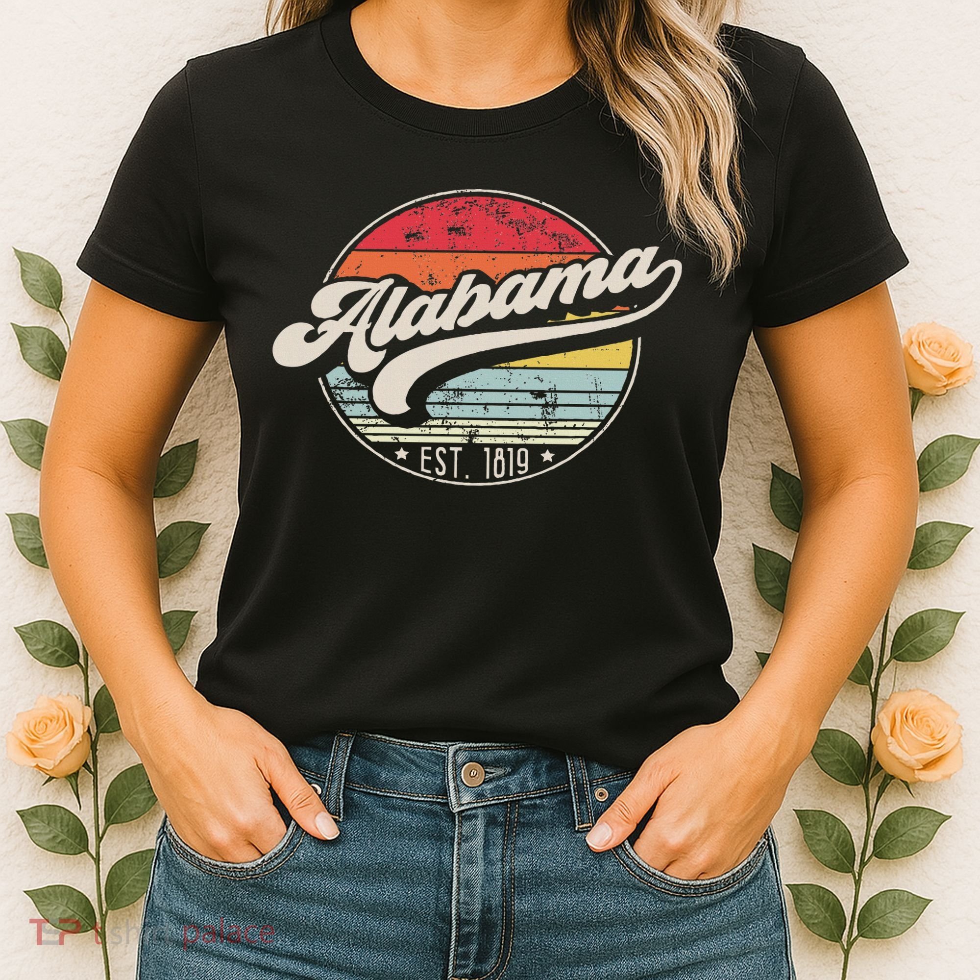 Retro Alabama Home State Al Cool 70s Style Sunset Women's T-Shirt