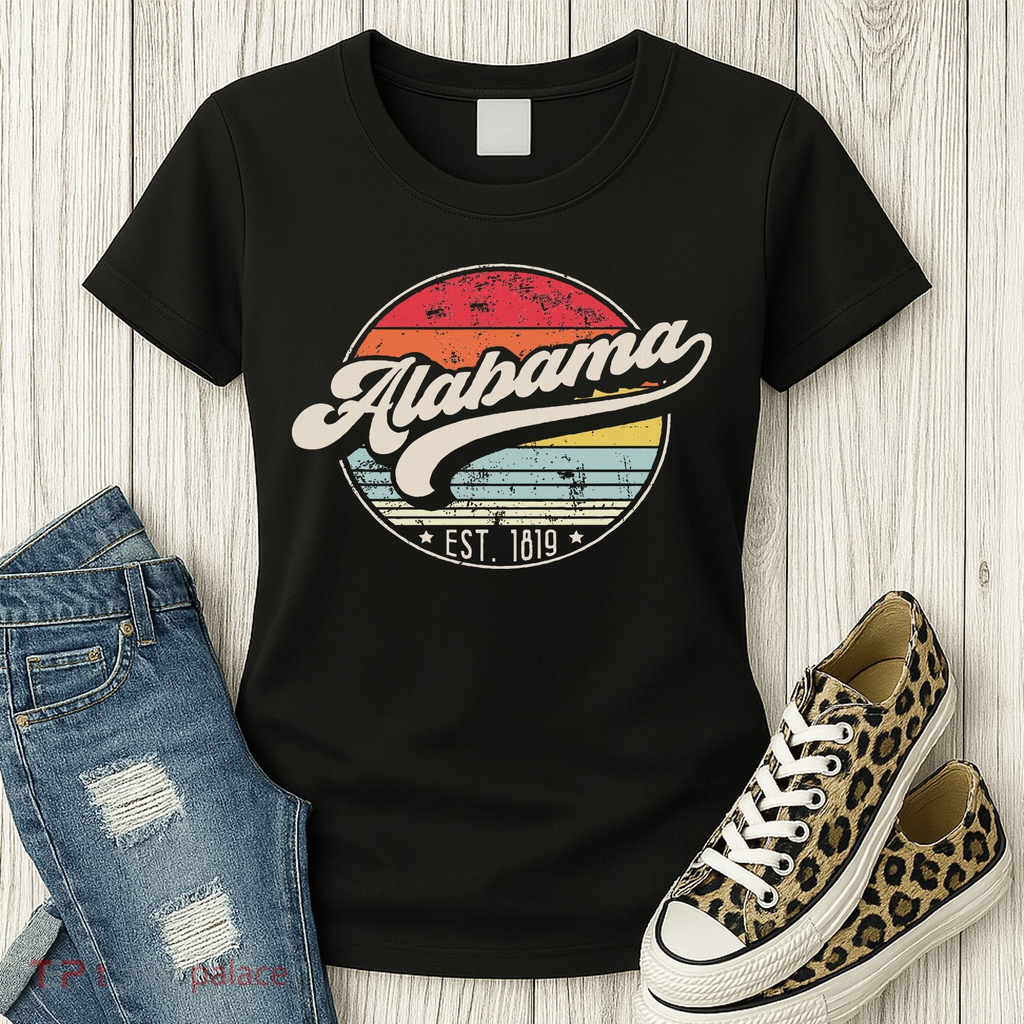 Retro Alabama Home State Al Cool 70s Style Sunset Women's T-Shirt