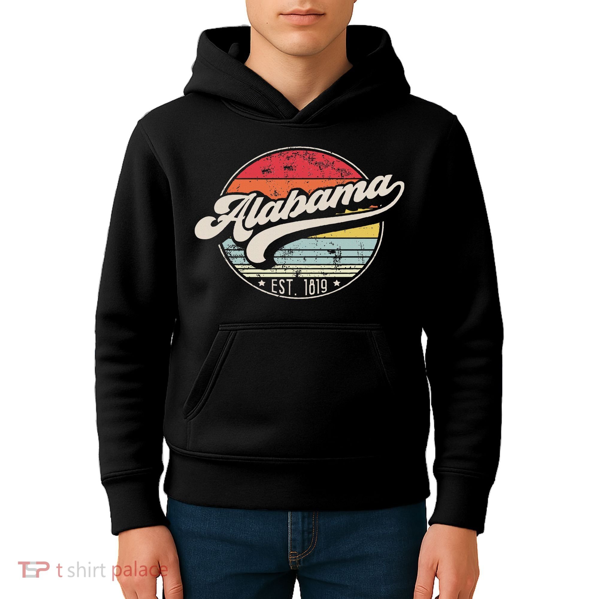 Retro Alabama Home State Al Cool 70s Style Sunset Kids Hoodie