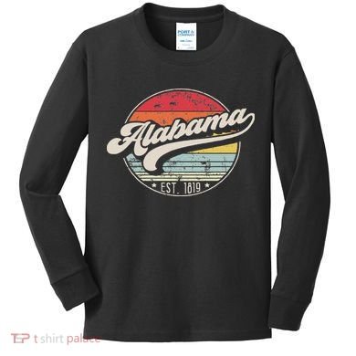 Retro Alabama Home State Al Cool 70s Style Sunset Kids Long Sleeve Shirt
