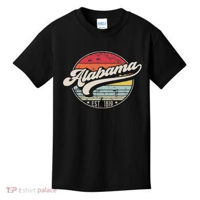 Retro Alabama Home State Al Cool 70s Style Sunset Kids T-Shirt