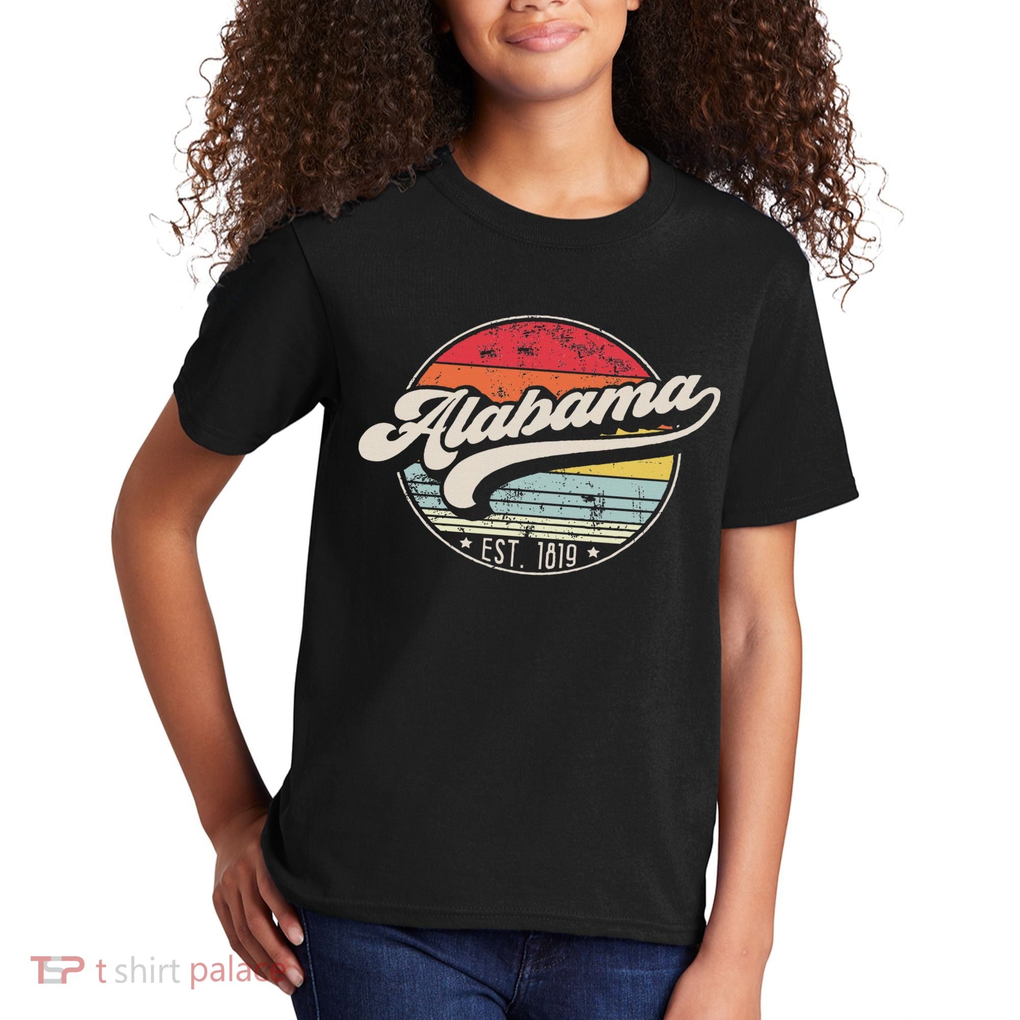 Retro Alabama Home State Al Cool 70s Style Sunset Kids T-Shirt